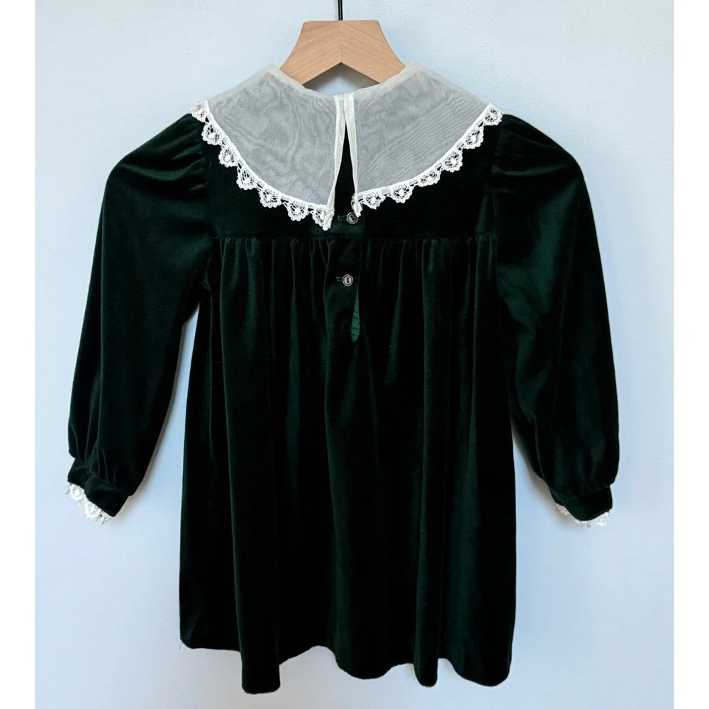 Bonnie Jean Vintage Velvet‎ Dress Girls Size 6 Green Lace Collar Holiday Party